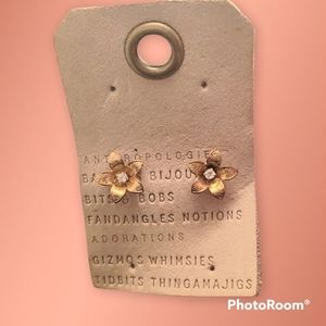 Anthropologie NWT Flower Jewel Crystal Gold Tone Earrings